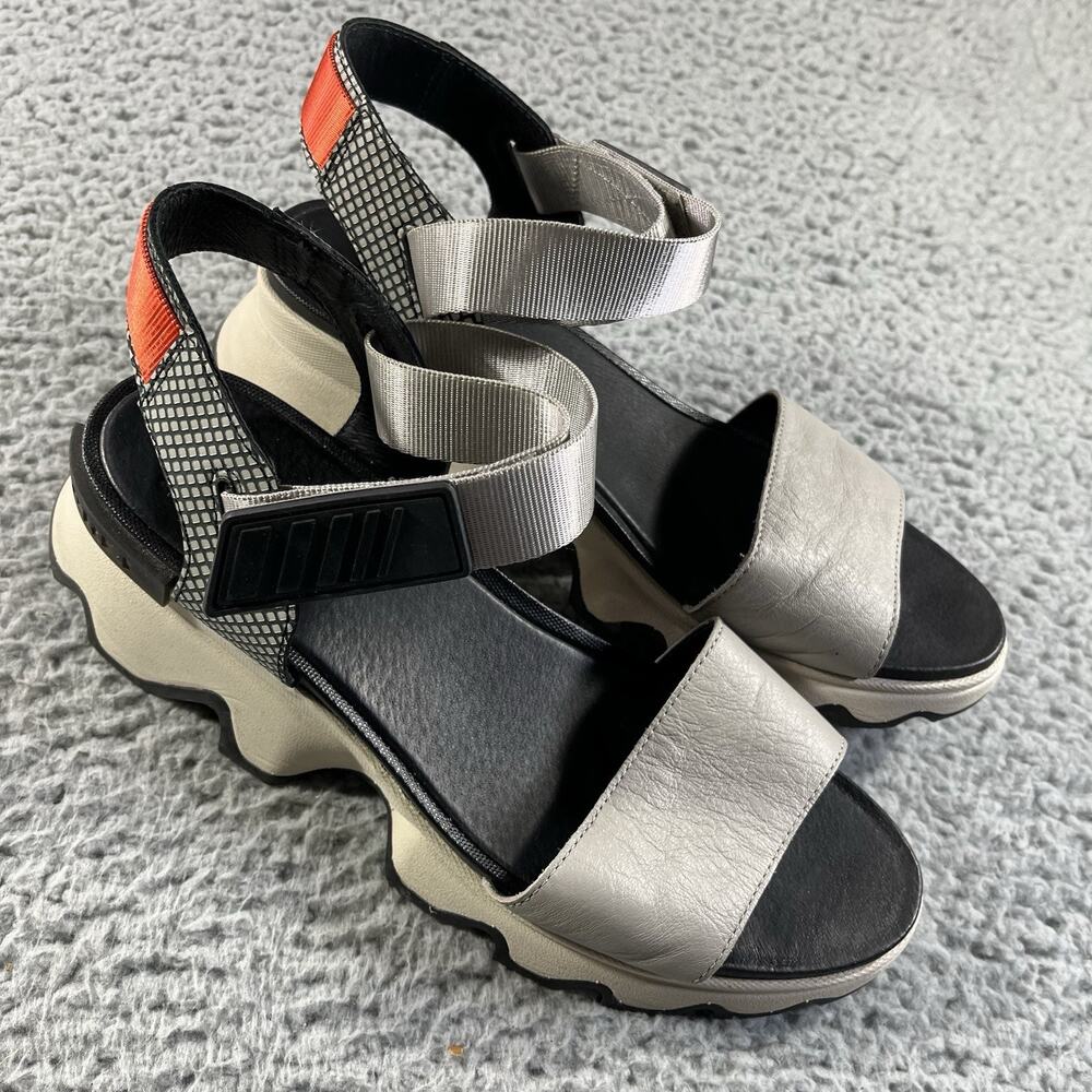 Sorel Kinetic Impact Sling Sandals Womens 11 White Black Chunky Wedge NL3568